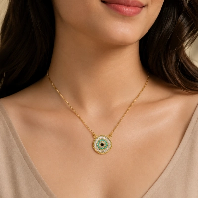 Gold-Plated Evil Eye Crystal Pendant Necklace